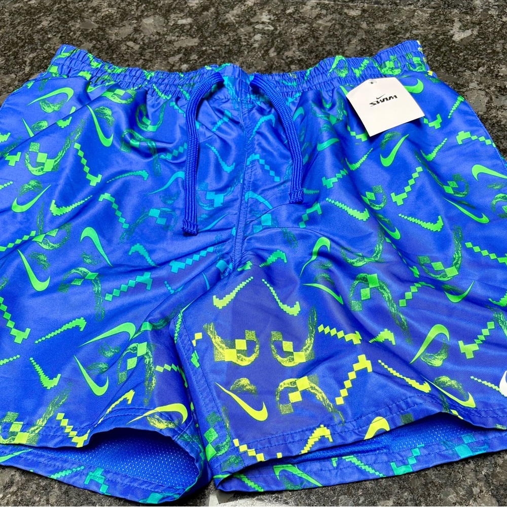 Nike Vibrant Blue Swim Shorts with Green Accents